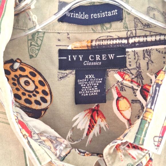 Ivy Crew Fish Theme Button Down 100% Cotton Men’s XXL Classic Short Sleeve Cabin - Picture 9 of 9